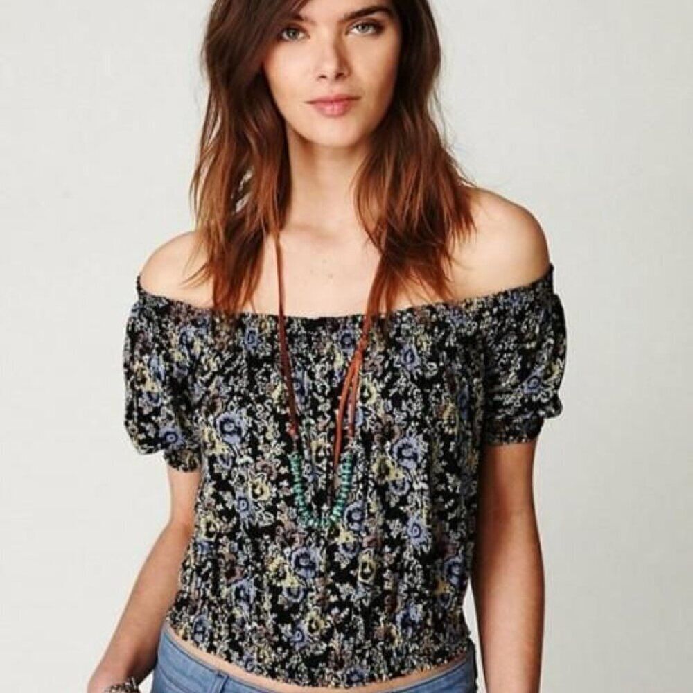 Free People XS Gypsy Off Shoulder Top Blouse Boho Coquette Peasant CottageCore